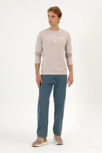 US Polo Assn. Men Regular Fit Crew Neck Stone Thin Basic Sweatshirt - Image 4