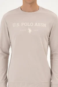 US Polo Assn. Men Regular Fit Crew Neck Stone Thin Basic Sweatshirt - Image 6