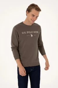 US Polo Assn. Men Regular Fit Crew Neck Mink Thin Basic Sweatshirt - Image 3