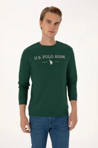 US Polo Assn. Men Regular Fit Crew Neck Dark Green Thin Basic Sweatshirt