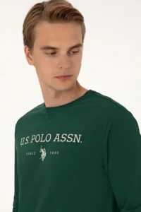 US Polo Assn. Men Regular Fit Crew Neck Dark Green Thin Basic Sweatshirt - Image 2