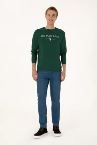 US Polo Assn. Men Regular Fit Crew Neck Dark Green Thin Basic Sweatshirt - Image 4