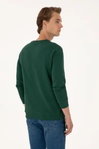 US Polo Assn. Men Regular Fit Crew Neck Dark Green Thin Basic Sweatshirt - Image 5