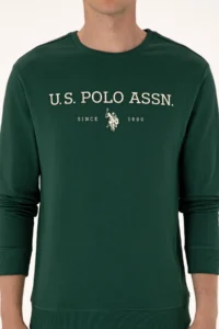 US Polo Assn. Men Regular Fit Crew Neck Dark Green Thin Basic Sweatshirt - Image 6