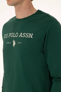 US Polo Assn. Men Regular Fit Crew Neck Dark Green Thin Basic Sweatshirt - Image 7