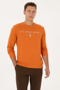 US Polo Assn. Men Regular Fit Crew Neck Copper Thin Basic Sweatshirt - Image 3