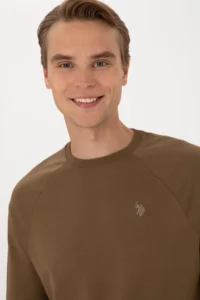 US Polo Assn. Men Regular Fit Crew Neck Khaki Thin Basic Sweatshirt - Image 2