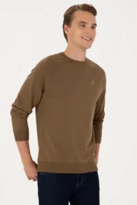 US Polo Assn. Men Regular Fit Crew Neck Khaki Thin Basic Sweatshirt - Image 3