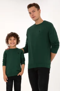 US Polo Assn. Men Regular Fit Crew Neck Dark Green Thin Basic Sweatshirt