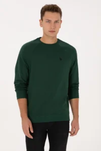 US Polo Assn. Men Regular Fit Crew Neck Dark Green Thin Basic Sweatshirt - Image 3
