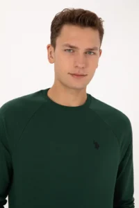 US Polo Assn. Men Regular Fit Crew Neck Dark Green Thin Basic Sweatshirt - Image 4