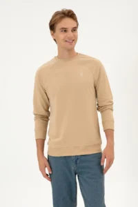 US Polo Assn. Men Regular Fit Crew Neck Sand Thin Basic Sweatshirt