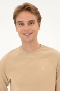 US Polo Assn. Men Regular Fit Crew Neck Sand Thin Basic Sweatshirt - Image 2