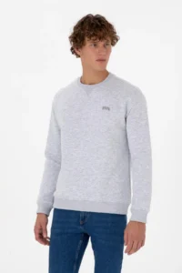 US Polo Assn. Men comfort Fit Crew Neck Fleece Light Gray Basic Sweatshirt