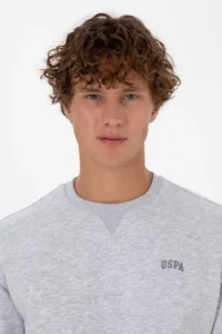 US Polo Assn. Men comfort Fit Crew Neck Fleece Light Gray Basic Sweatshirt - Image 2