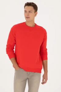 US Polo Assn. Men comfort Fit Crew Neck Fleece Red Basic Sweatshirt - Image 3
