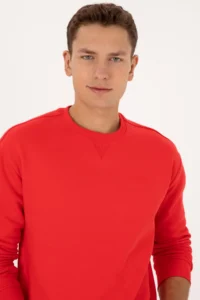 US Polo Assn. Men comfort Fit Crew Neck Fleece Red Basic Sweatshirt - Image 4