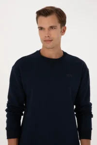 US Polo Assn. Men comfort Fit Crew Neck Fleece Navy Blue Basic Sweatshirt - Image 2