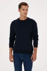 US Polo Assn. Men comfort Fit Crew Neck Fleece Navy Blue Basic Sweatshirt - Image 3