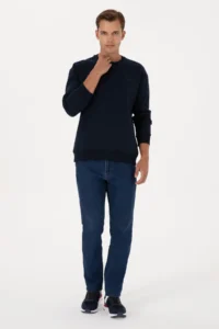 US Polo Assn. Men comfort Fit Crew Neck Fleece Navy Blue Basic Sweatshirt - Image 4