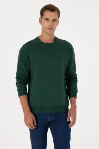 US Polo Assn. Men comfort Fit Crew Neck Fleece Dark Green Basic Sweatshirt