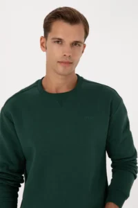 US Polo Assn. Men comfort Fit Crew Neck Fleece Dark Green Basic Sweatshirt - Image 2