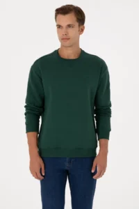 US Polo Assn. Men comfort Fit Crew Neck Fleece Dark Green Basic Sweatshirt - Image 3