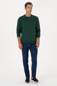 US Polo Assn. Men comfort Fit Crew Neck Fleece Dark Green Basic Sweatshirt - Image 4