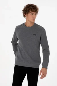 US Polo Assn. Men comfort Fit Crew Neck Fleece Anthracite Melanj Basic Sweatshirt - Image 3