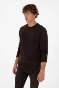 US Polo Assn. Men comfort Fit Crew Neck Fleece Brown Basic Sweatshirt - Image 3