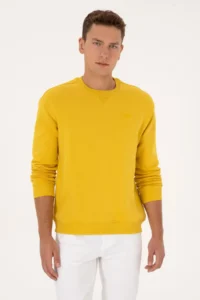 US Polo Assn. Men comfort Fit Crew Neck Fleece Yellow Basic Sweatshirt