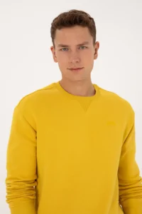 US Polo Assn. Men comfort Fit Crew Neck Fleece Yellow Basic Sweatshirt - Image 2