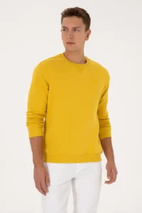US Polo Assn. Men comfort Fit Crew Neck Fleece Yellow Basic Sweatshirt - Image 3