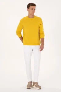 US Polo Assn. Men comfort Fit Crew Neck Fleece Yellow Basic Sweatshirt - Image 4