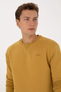 US Polo Assn. Men comfort Fit Crew Neck Fleece Mustard Basic Sweatshirt - Image 2