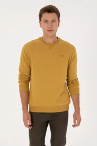 US Polo Assn. Men comfort Fit Crew Neck Fleece Mustard Basic Sweatshirt - Image 3