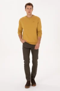 US Polo Assn. Men comfort Fit Crew Neck Fleece Mustard Basic Sweatshirt - Image 4