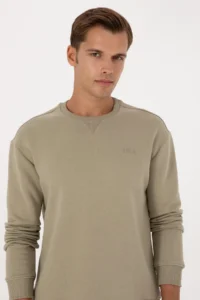 US Polo Assn. Men comfort Fit Crew Neck Fleece Light Khaki Basic Sweatshirt - Image 2