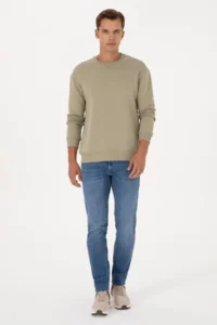 US Polo Assn. Men comfort Fit Crew Neck Fleece Light Khaki Basic Sweatshirt - Image 4