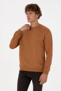 US Polo Assn. Men comfort Fit Crew Neck Fleece Camel Basic Sweatshirt