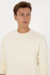 US Polo Assn. Men comfort Fit Crew Neck Fleece Cream Basic Sweatshirt - Image 2