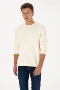 US Polo Assn. Men comfort Fit Crew Neck Fleece Cream Basic Sweatshirt - Image 3