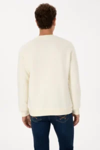 US Polo Assn. Men comfort Fit Crew Neck Fleece Cream Basic Sweatshirt - Image 5