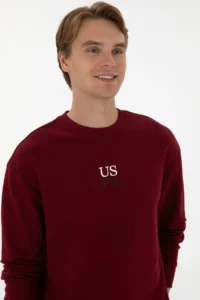 US Polo Assn. Men comfort Fit Crew Neck Burgundy Basic Sweatshirt - Image 2