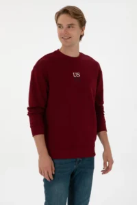 US Polo Assn. Men comfort Fit Crew Neck Burgundy Basic Sweatshirt - Image 3