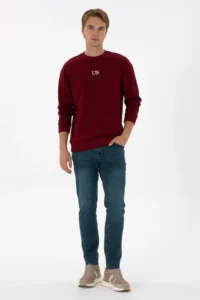 US Polo Assn. Men comfort Fit Crew Neck Burgundy Basic Sweatshirt - Image 4