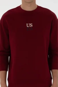 US Polo Assn. Men comfort Fit Crew Neck Burgundy Basic Sweatshirt - Image 6