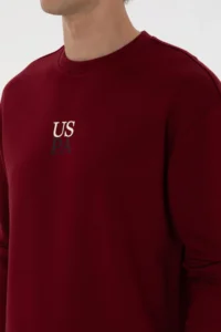 US Polo Assn. Men comfort Fit Crew Neck Burgundy Basic Sweatshirt - Image 7
