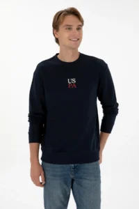 US Polo Assn. Men Crew Neck comfort Fit Navy Blue Basic Sweatshirt