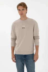 US Polo Assn. Men comfort Fit Crew Neck Stone Basic Sweatshirt